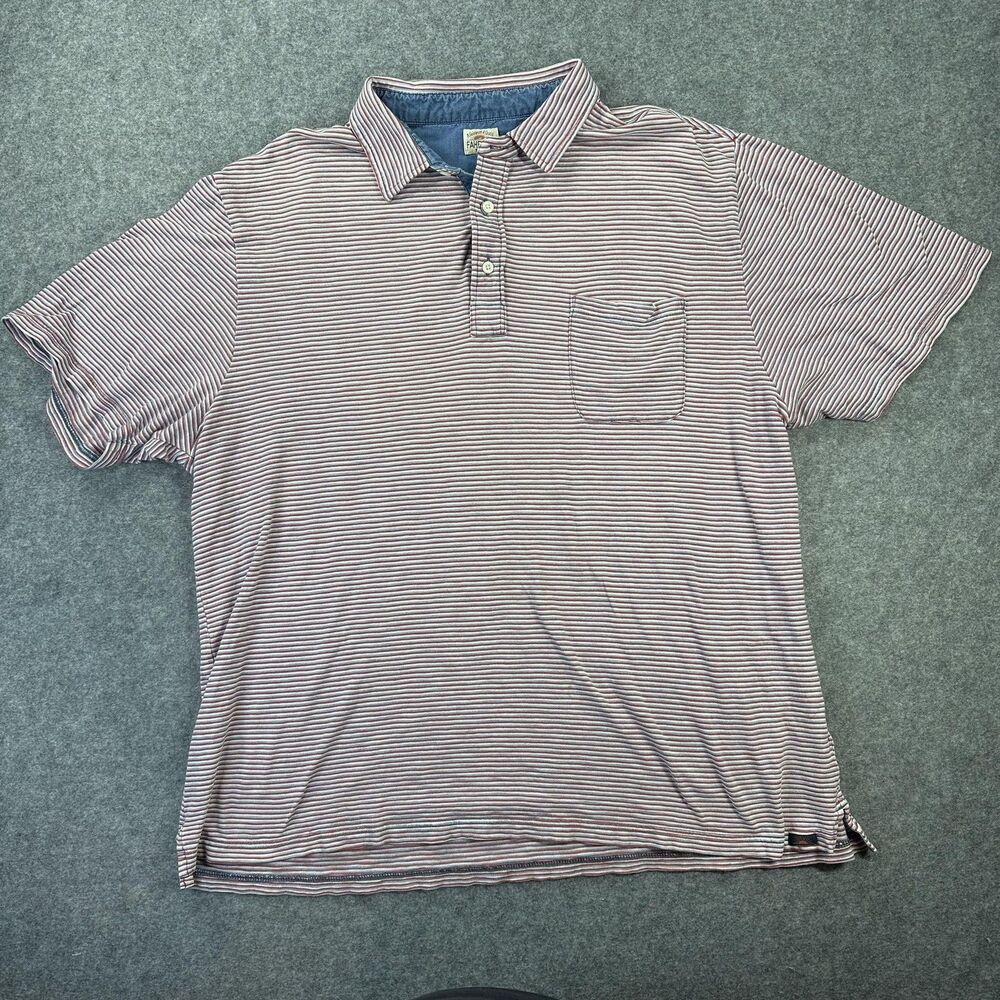 Faherty Polo Shirt Mens 2XL Red White Stripe Short Sleeve Pocket Cotton Casual